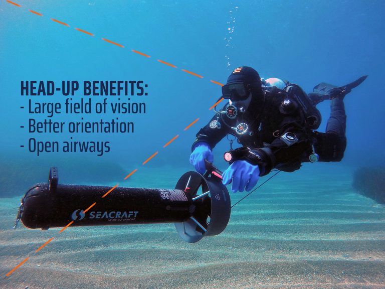 Head-up position benefits for a DPV diver.